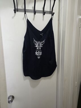 Express Dark Blue Camisole with White Embroidered Front